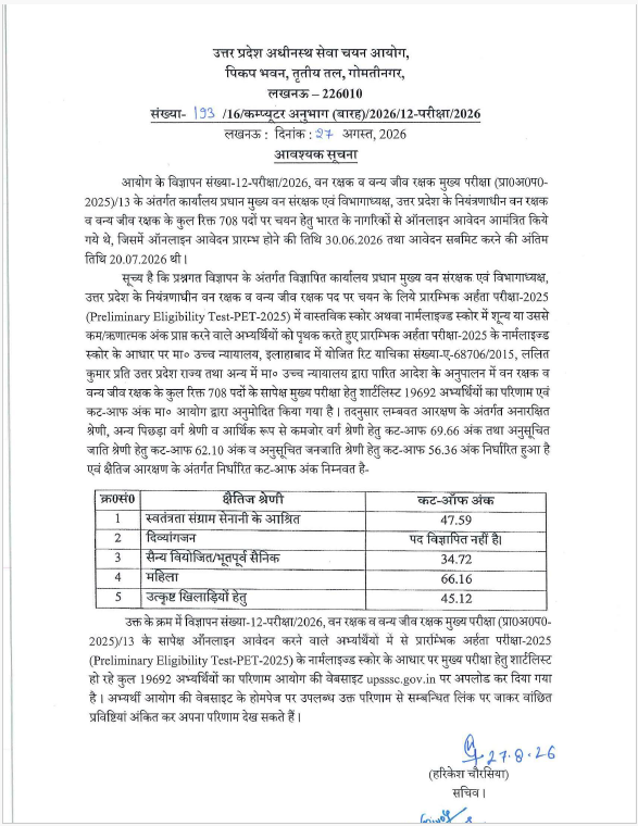 UPSSSC Forest Guard Admit Card 2026 official notification poster